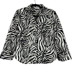 Bianca Nygård Zebra Print Blazer Womens Size 12 Snap Front Bold Statement Jacket